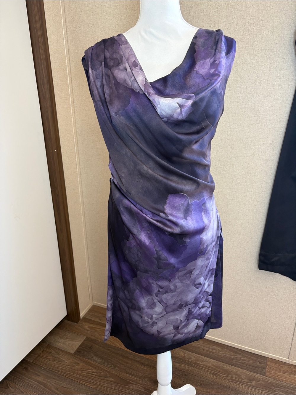 Suzi Chin Maggy Boutique Womens Purple Floral Draped Cowl Neck Dress 10 Cocktail